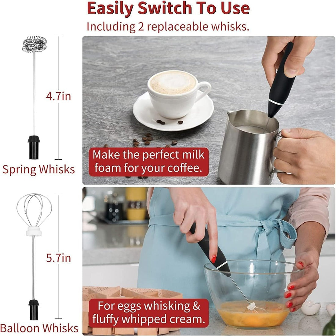 2-in-1 Electric Rechargeable Coffee Beater & Milk Frother