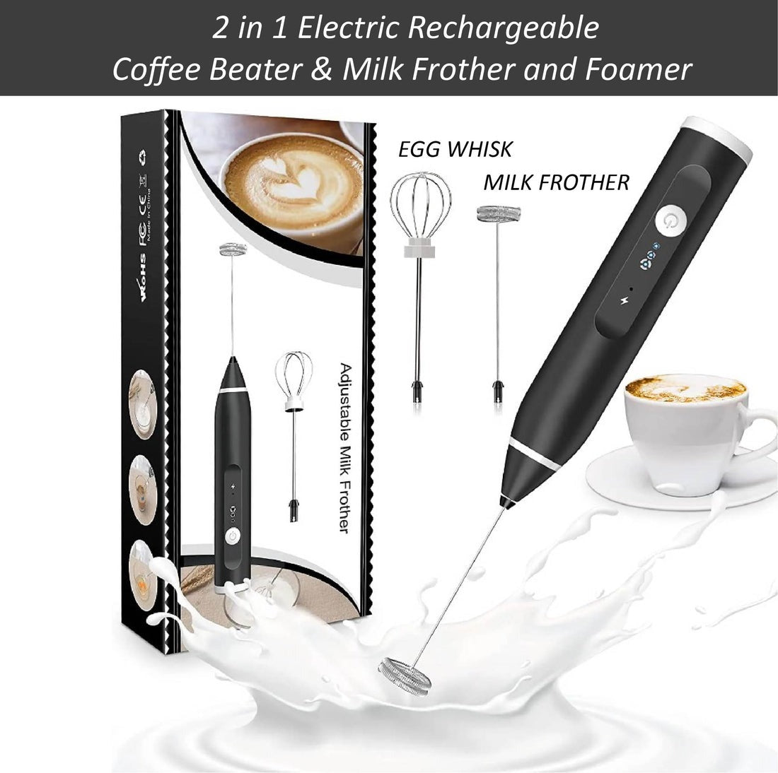 2-in-1 Electric Rechargeable Coffee Beater & Milk Frother