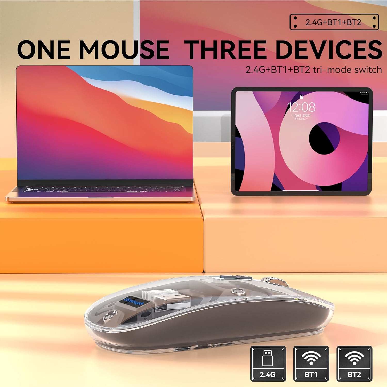 Transparent Wireless Bluetooth Dual-Mode Rechargeable Mouse